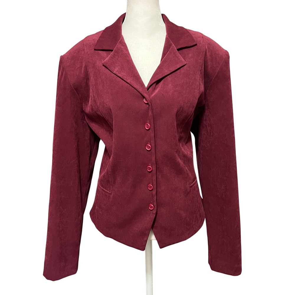 Positive Attitude Burgundy Faux Suede Cropped Blazer 90s Jacket Womens Size 18
